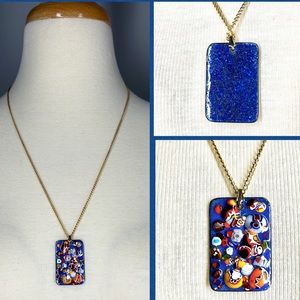 Vintage MCM Enamel Multicolored Pendant Necklace MidCentury Modern
